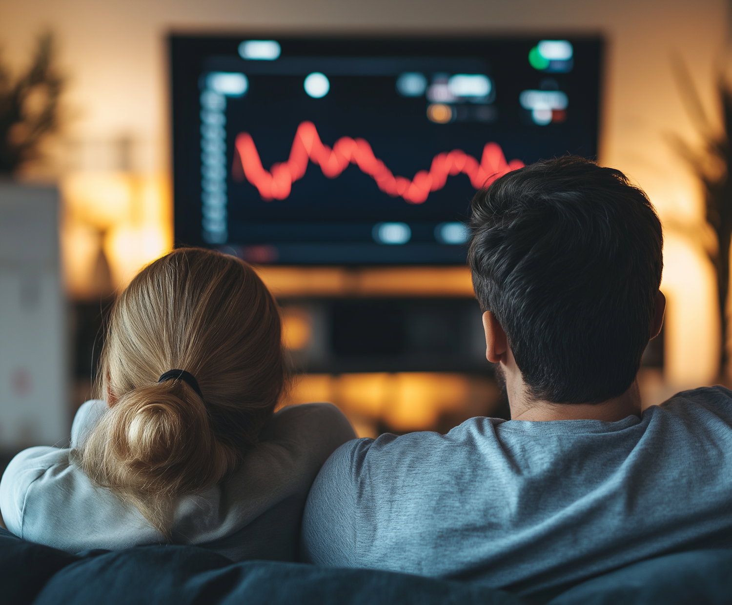 A person engrossed in watching an intense movie on a screen, illustrating the immersive experience created by effective filmmaking techniques.