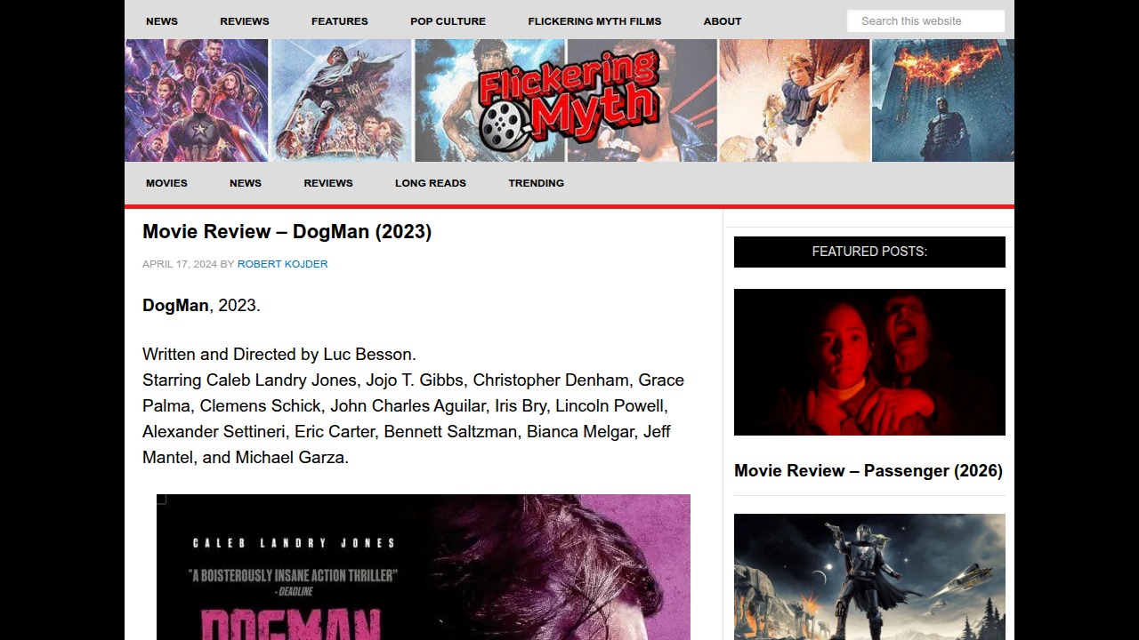 A review from Flickering Myth highlights the emotional core of Luc Besson's 'Dogman'.
