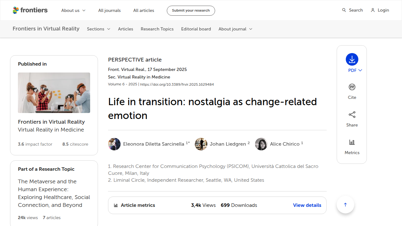 A research article from Frontiers exploring nostalgia as a change-related emotion.