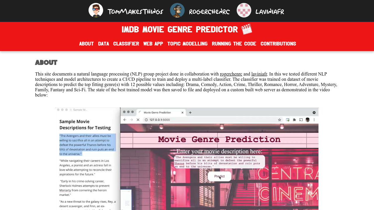 The IMDb Movie Genre Predictor, an experiment attempting to categorize films, highlighting the challenge of automated genre classification.