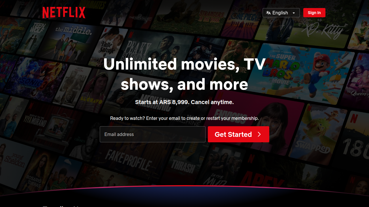 The Netflix homepage, representing a major streaming service influencing movie availability and popularity.